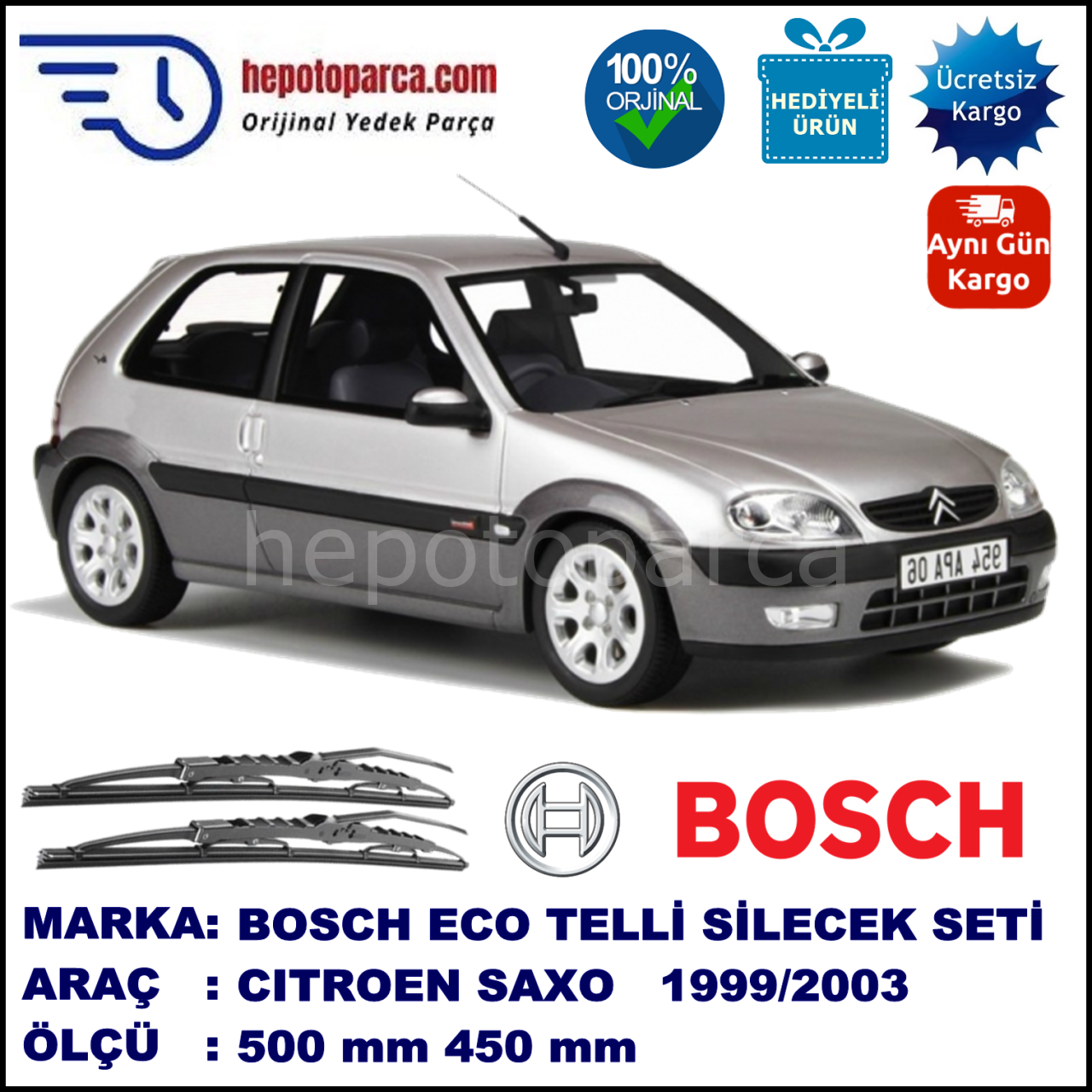 CITROEN Saxo [S8] 10.99-09.03 500 / 450 mm. BOSCH ECO Telli Silecek 2'li Takım