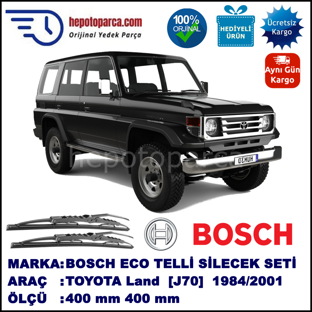 TOYOTA Land Cruiser [J7] 11.84-08.01 400 / 400 mm. BOSCH ECO Telli Silecek 2'li Takım