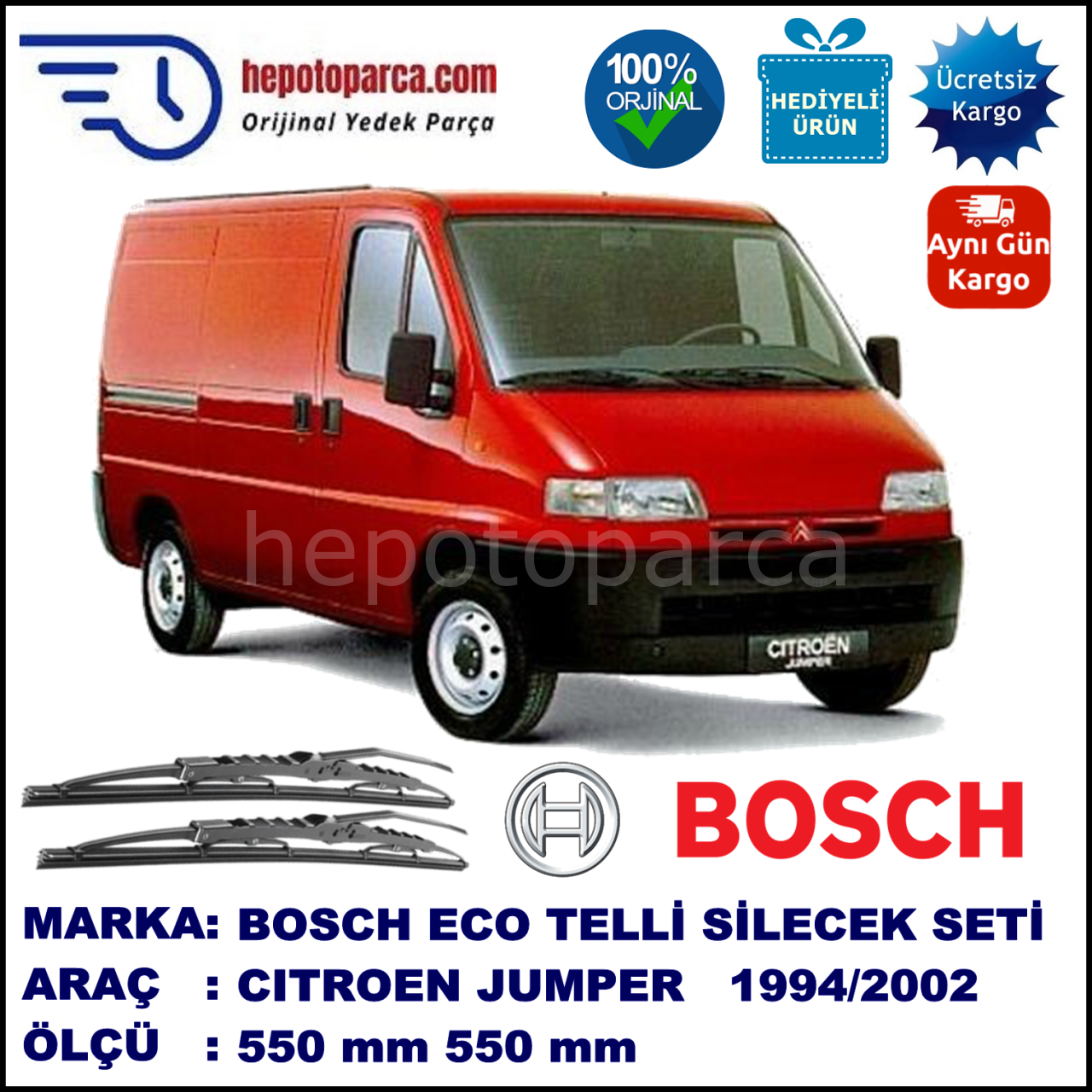 CITROEN Jumper [U5, 23] 02.94-05.06 550 / 550 mm. BOSCH ECO Telli Silecek 2'li Takım