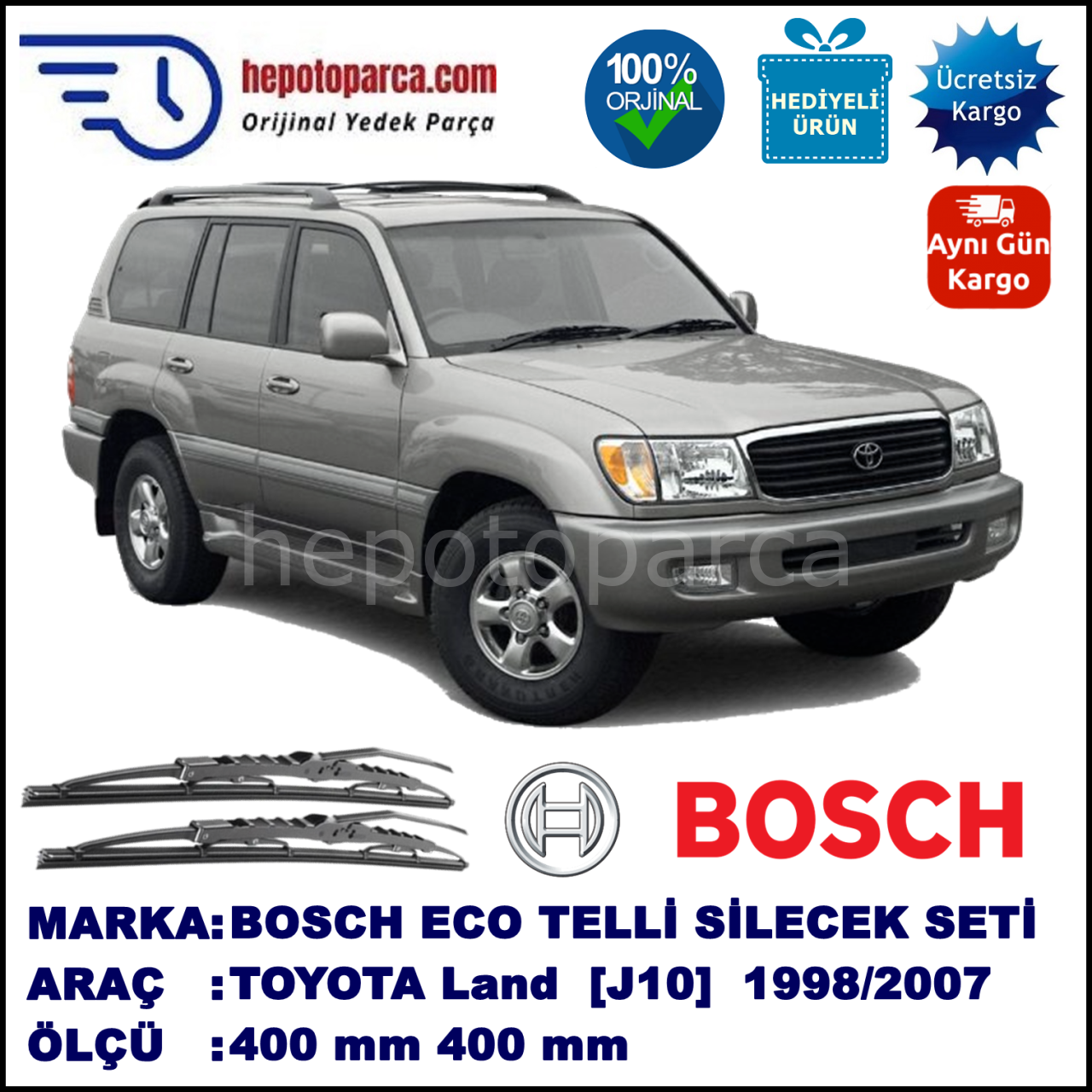 TOYOTA Land Cruiser [J10] 01.98-08.07 400 / 400 mm. BOSCH ECO Telli Silecek 2'li Takım