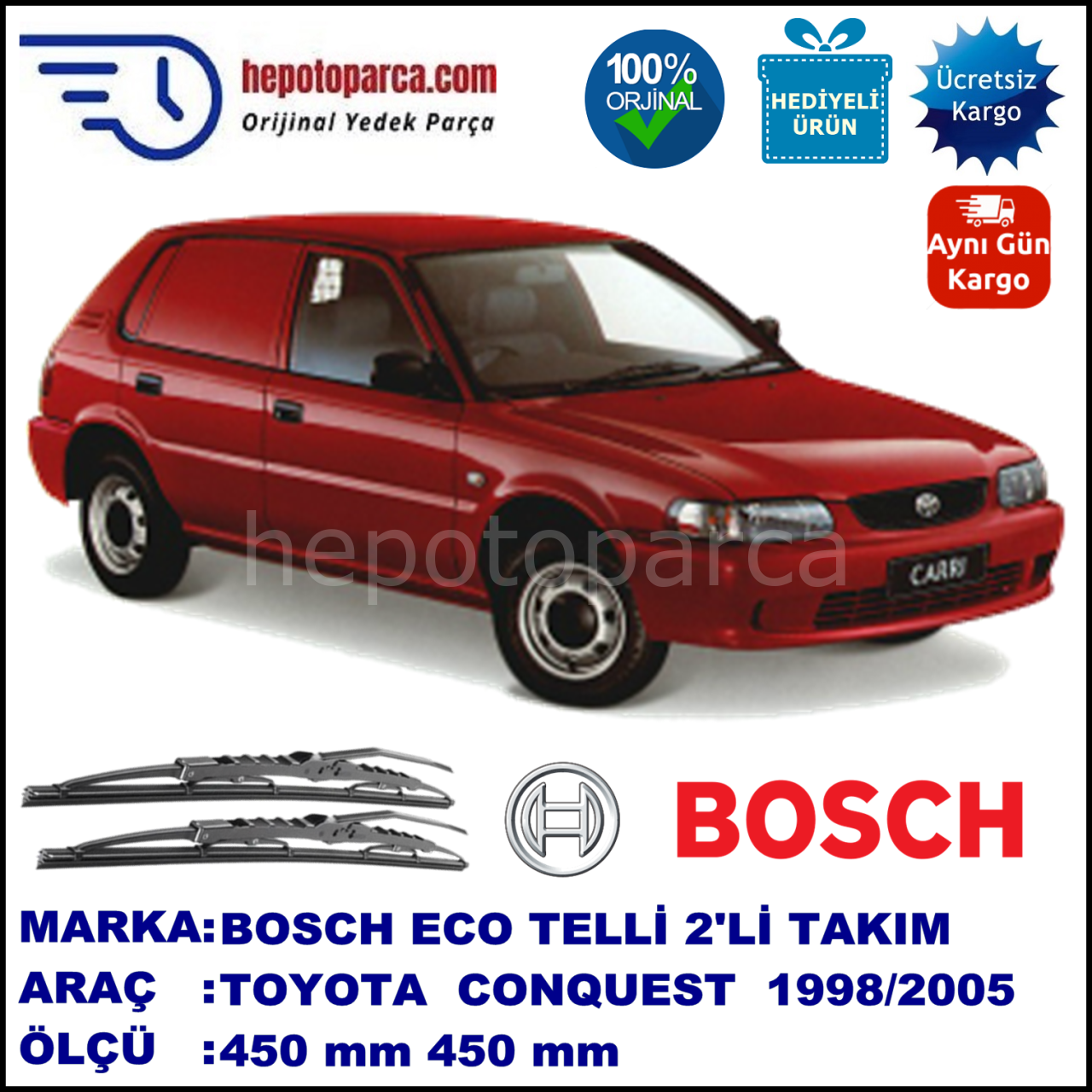 TOYOTA Conquest [Carri] 11.98-... 450 / 450 mm. BOSCH ECO Telli Silecek 2'li Takım