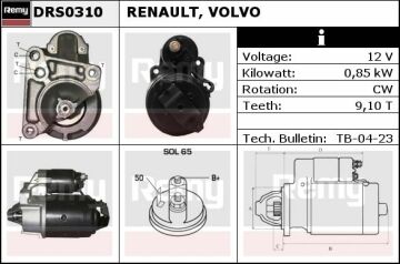 DRS0310 MARŞ MOTORU.12V 0,9KW 9D RENAULT 9-11-19