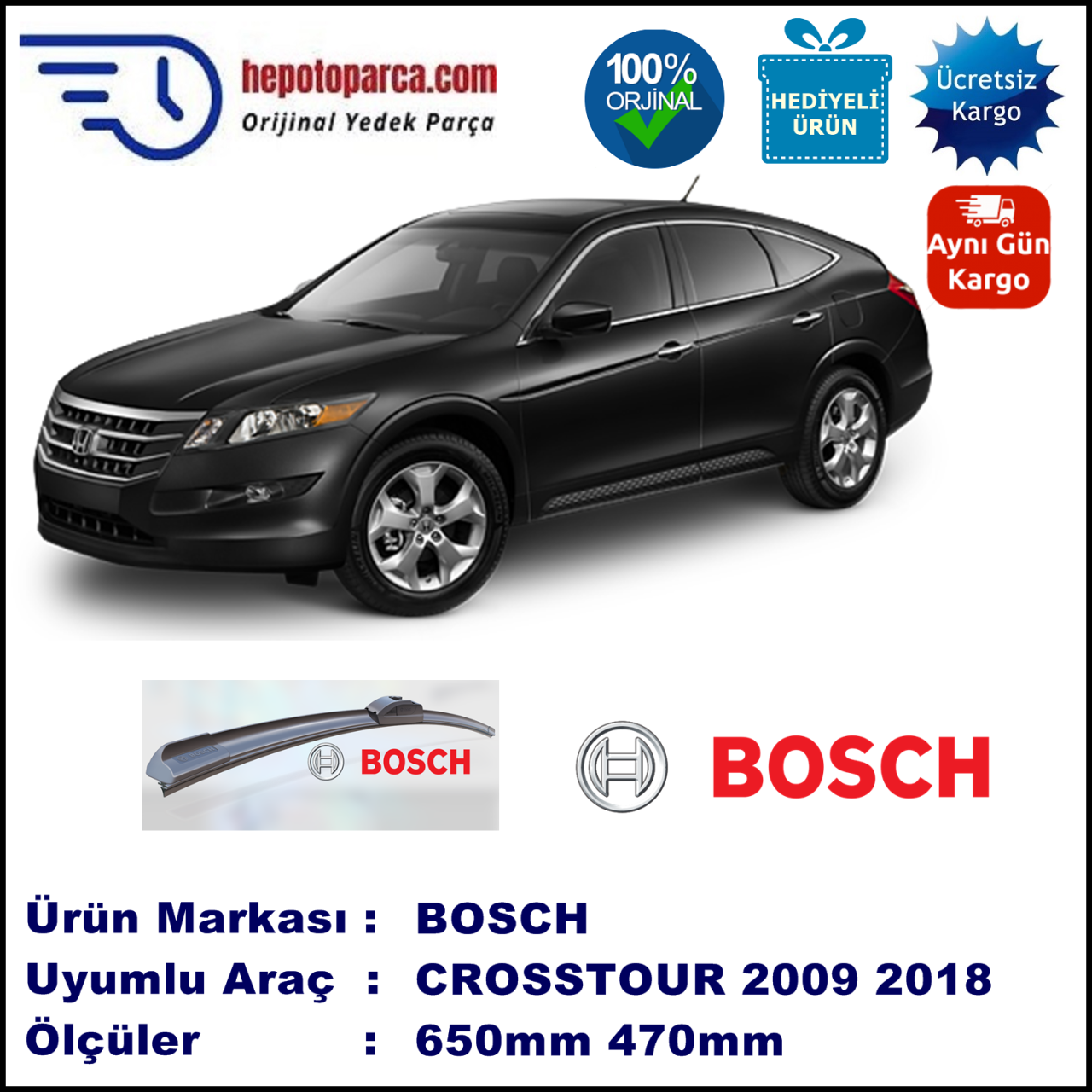 HONDA Crosstour  09.2009-..., 650 / 470 mm. BOSCH AEROECO Aparatlı Muz Silecek