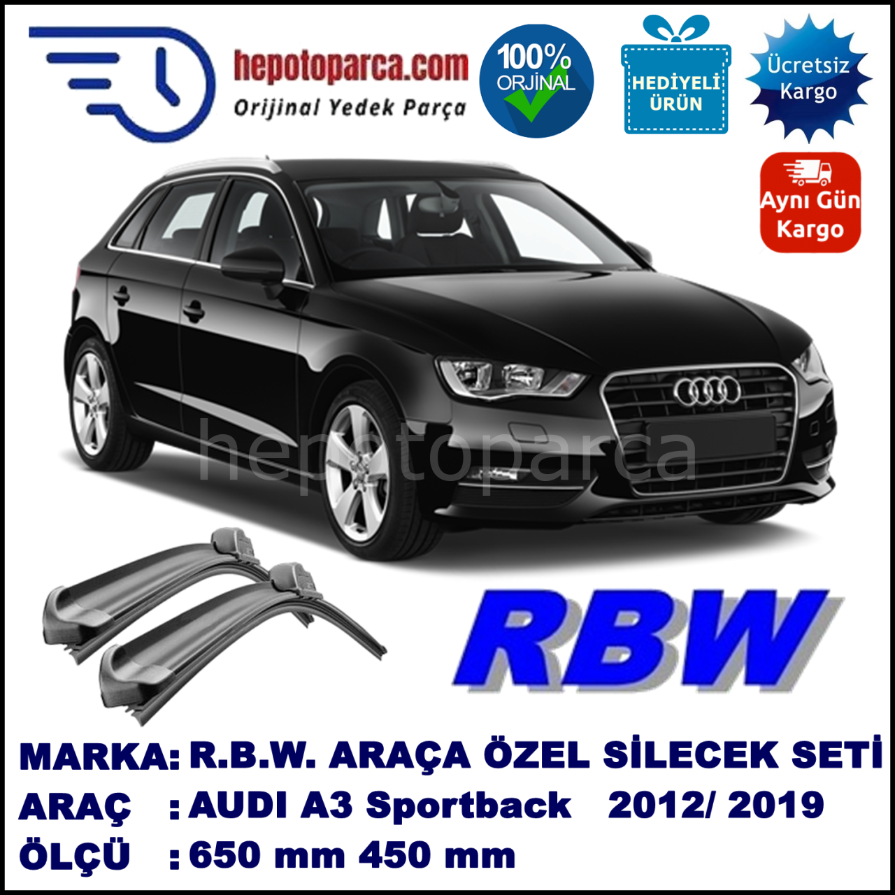 AUDI  A3 HB / SPORTBACK MUZ SİLECEK TAKIMI RBW ARACA ÖZEL  (2012→)