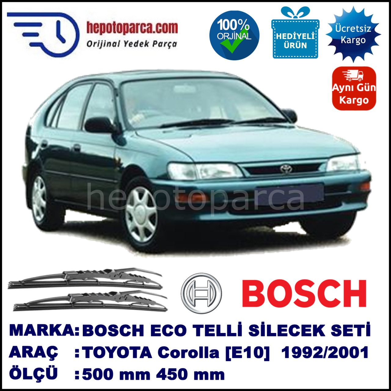 TOYOTA Corolla [E10; E11] 05.92-09.01 500 / 450 mm. BOSCH ECO Telli Silecek 2'li Takım