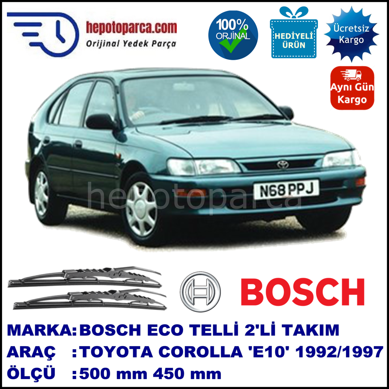 TOYOTA Corolla Hatchback [E10] 05.92-04.97 500 / 450 mm. BOSCH ECO Telli Silecek 2'li Takım