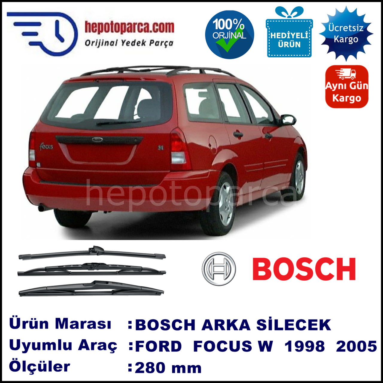 FORD Focus I Turnier [99] 280 mm 11.1998-05.2005 BOSCH Arka Silecek