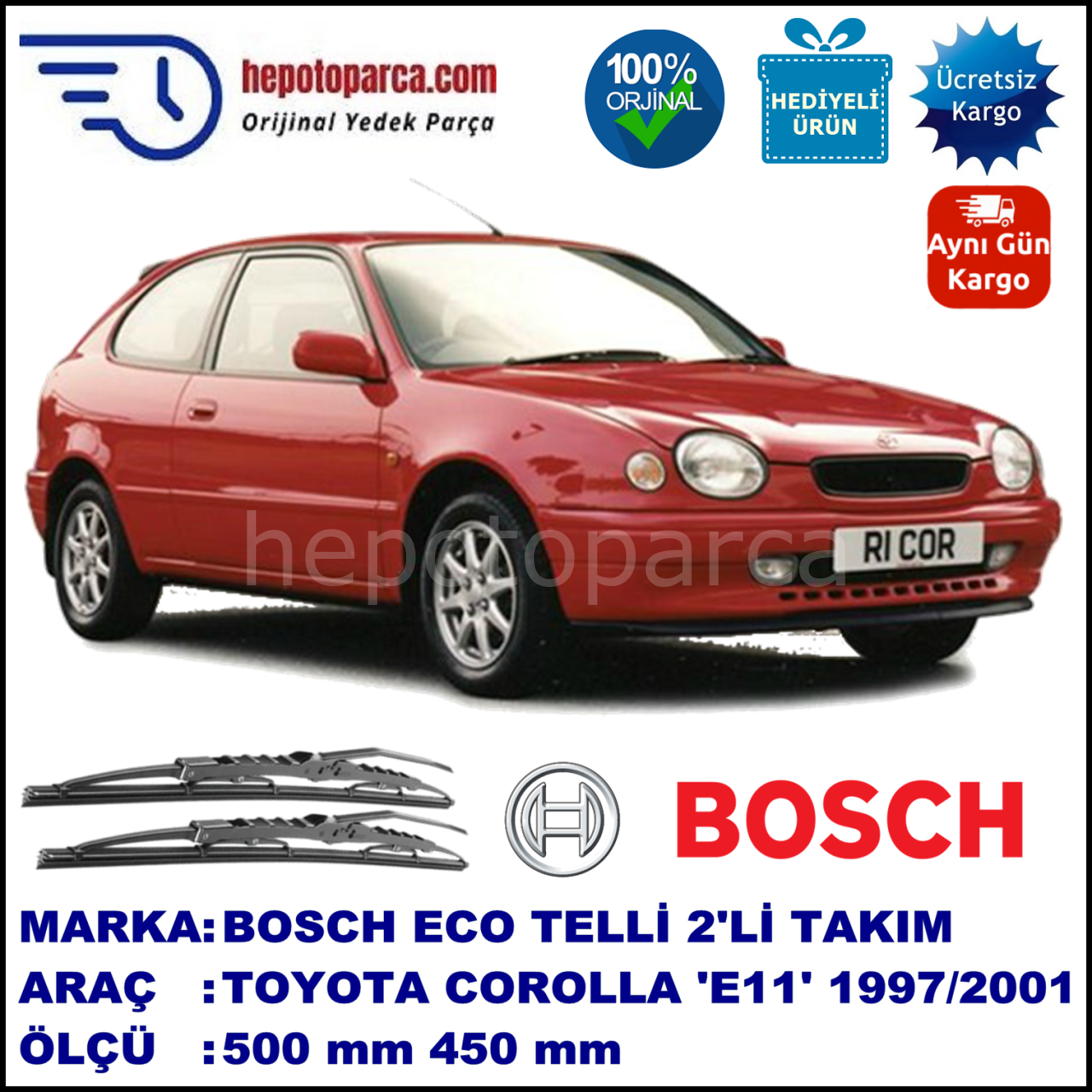 TOYOTA Corolla Hatchback [E11] 05.97-07.01 500 / 450 mm. BOSCH ECO Telli Silecek 2'li Takım