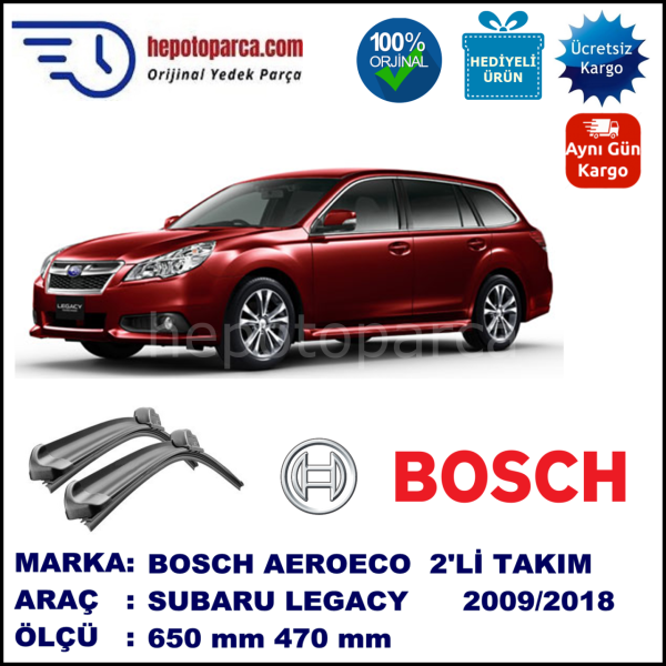 SUBARU Legacy Kombi [B14] 06.2009-..., 650 / 470 mm. BOSCH AEROECO Aparatlı Muz Silecek
