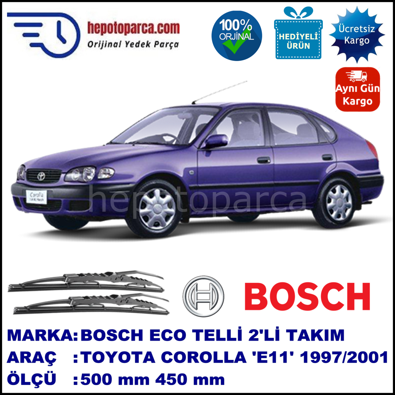 TOYOTA Corolla Liftback [E11] 05.97-11.01 500 / 450 mm. BOSCH ECO Telli Silecek 2'li Takım
