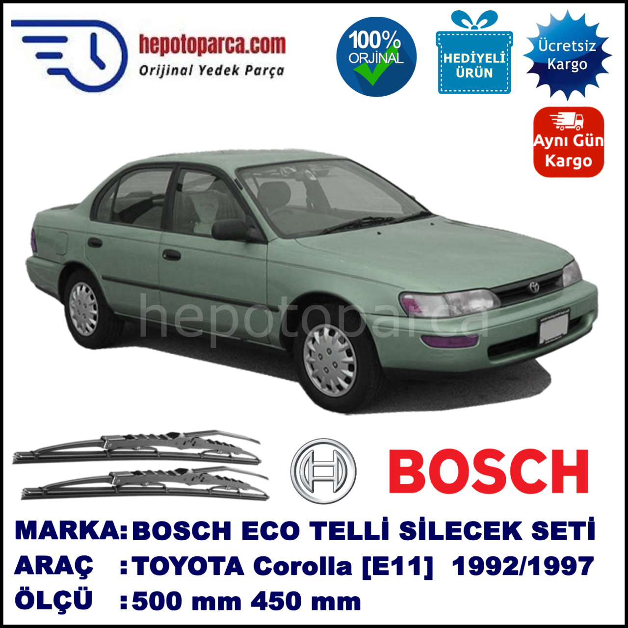 TOYOTA Corolla Sedan [E10] 05.92-04.97 500 / 450 mm. BOSCH ECO Telli Silecek 2'li Takım