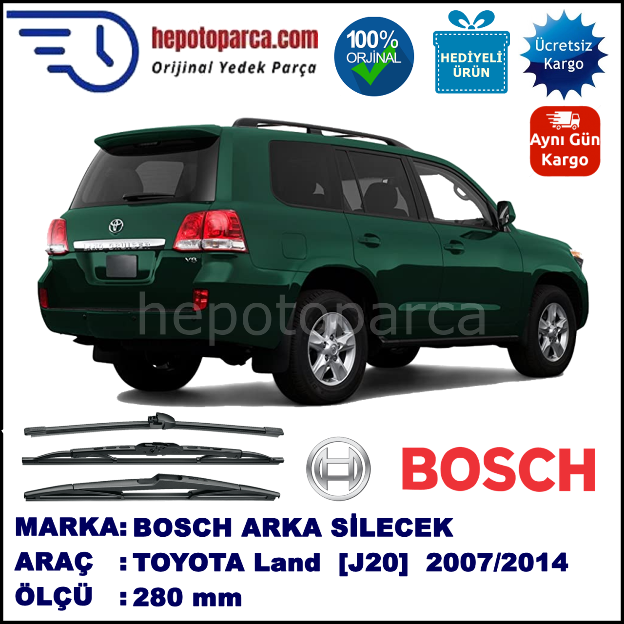 TOYOTA Land Cruiser  [J20] 280 mm 09.2007-... BOSCH Arka Silecek