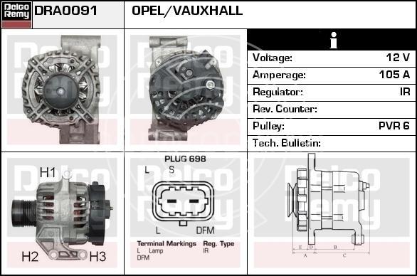 DELCO REMY RAA11102 ALTERNATÖR OPEL CHAVROLET SOKETLİ Y.M ESKİ NO DRA0091X