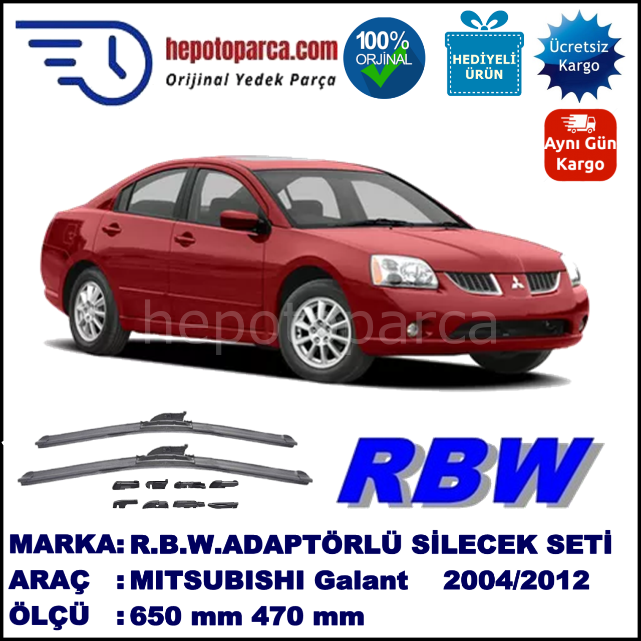 MITSUBISHI Galant  09.2004-08.2012, 650 / 470 mm.  RBW  ADAPTÖRLÜ MUZ SİLECEK SETİ
