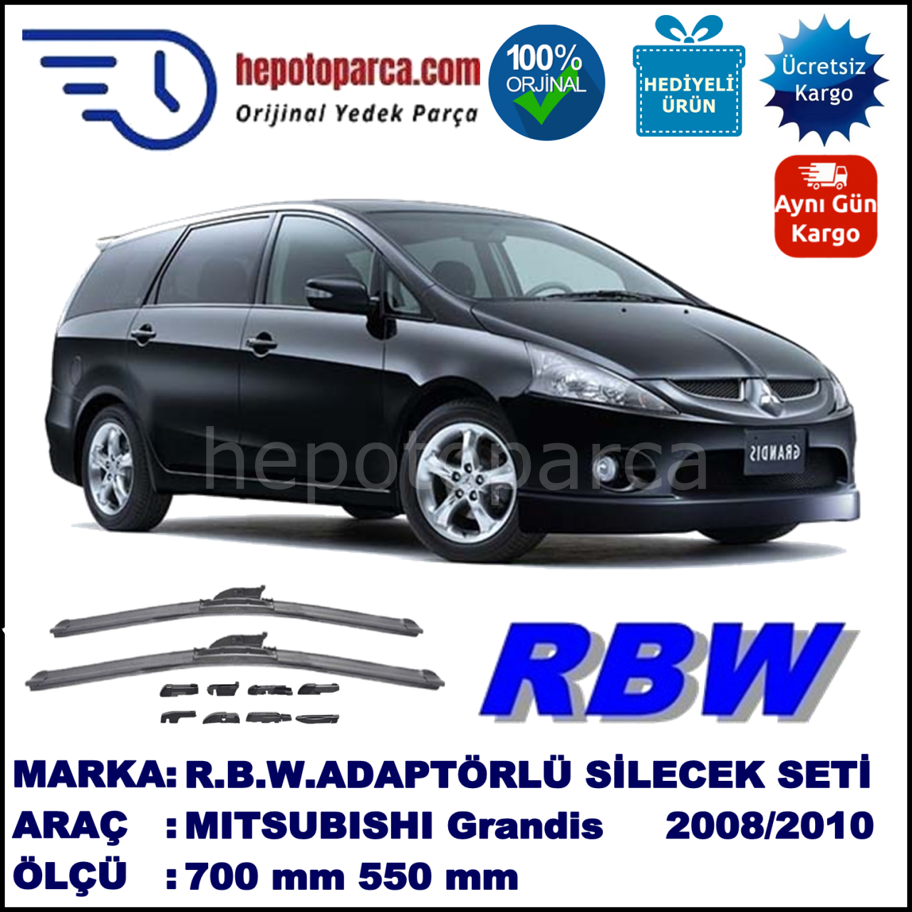 MITSUBISHI Grandis  02.2008-11.2010, 550 / - mm.  RBW  ADAPTÖRLÜ MUZ SİLECEK