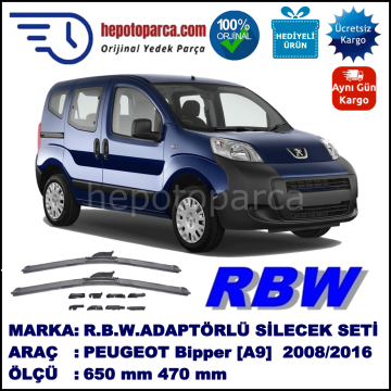 PEUGEOT Bipper [A9] 02.2008-..., 650 / 470 mm.  RBW  ADAPTÖRLÜ MUZ SİLECEK SETİ
