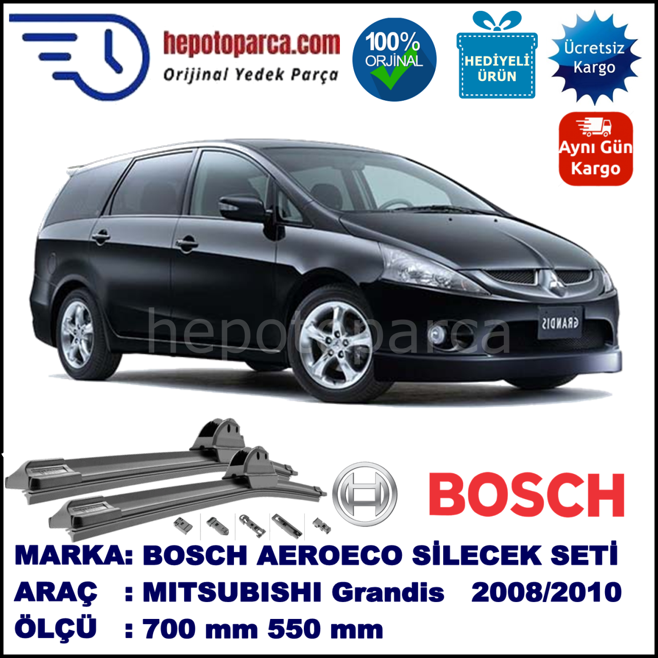 MITSUBISHI Grandis  02.2008-11.2010, 550 / - mm. BOSCH AEROECO Aparatlı Muz Silecek
