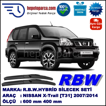 NISSAN X-Trail [T31] 04.07-... 600 / 400 mm. RBW Hybrid Silecek Seti. U Kanca Uyumlu Hibrit