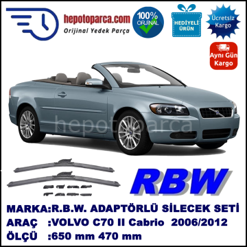 VOLVO C70 II Cabrio  03.2006-..., 650 / 470 mm.  RBW  ADAPTÖRLÜ MUZ SİLECEK SETİ