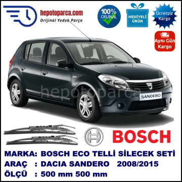 DACIA Sandero [BS] 06.08-... 500 / 500 mm. BOSCH ECO Telli Silecek 2'li Takım