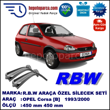 OPEL Corsa [B] 03.93-09.00 450 / 450 mm. RBW Muz Silecek Seti  2'li Takım. U Kanca Uyumludur.