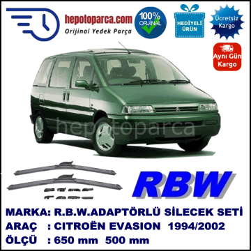 CITROEN Evasion [U60] 06.1994-07.2002, 650 / 500 mm.  RBW  ADAPTÖRLÜ MUZ SİLECEK SETİ