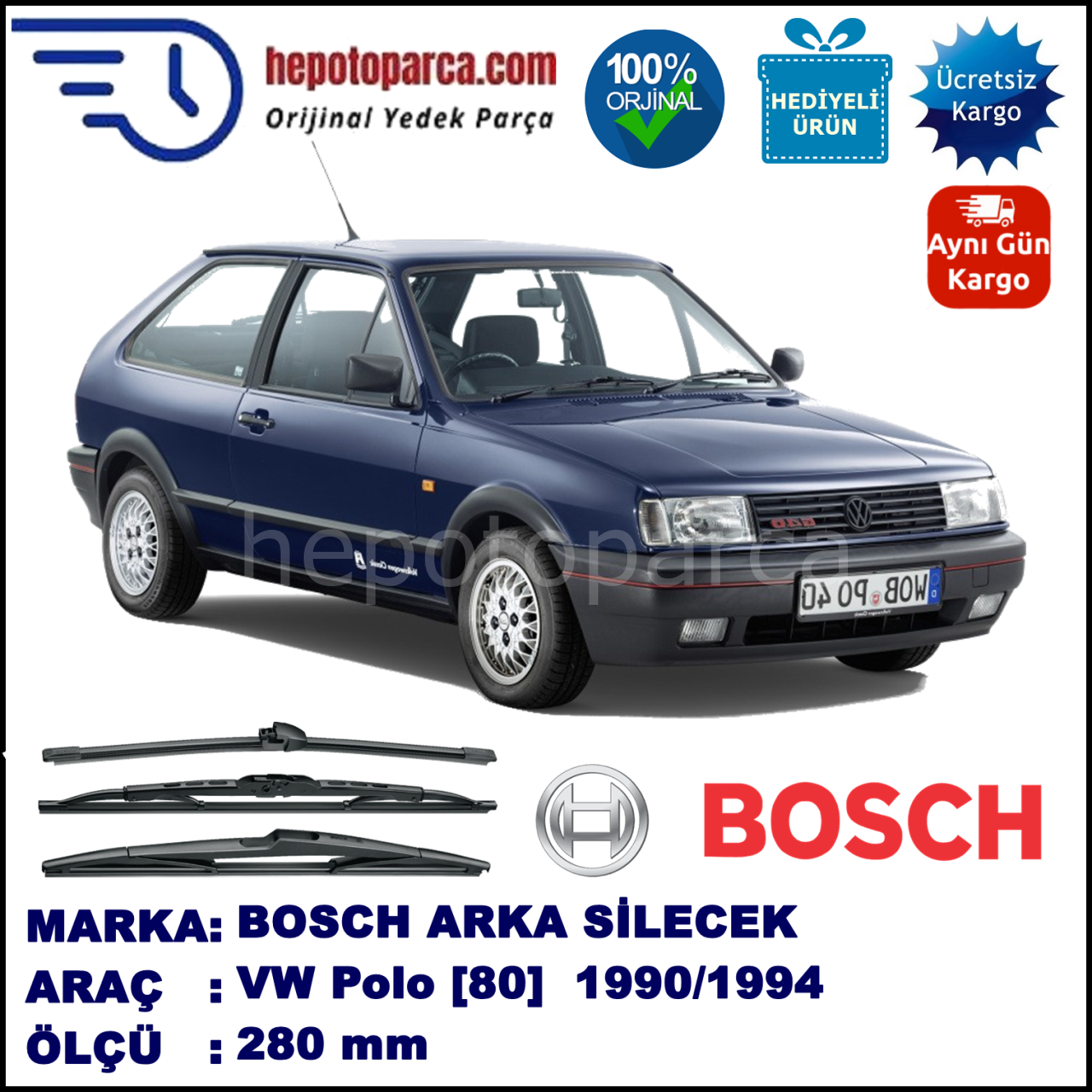 VW Polo [80] 280 mm 10.1990-09.1994 BOSCH Arka Silecek