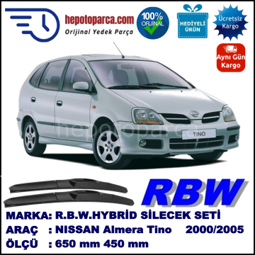 NISSAN Almera Tino [V10M] 05.00-12.05 650 / 450 mm. RBW Hybrid Silecek Seti. U Kanca Uyumlu Hibrit