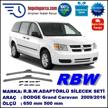 DODGE Grand Caravan [RT] 12.2009-..., 650 / 500 mm.  RBW  ADAPTÖRLÜ MUZ SİLECEK SETİ