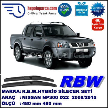 NISSAN NP300 [D22] 05.08-... 480 / 480 mm. RBW Hybrid Silecek Seti. U Kanca Uyumlu Hibrit
