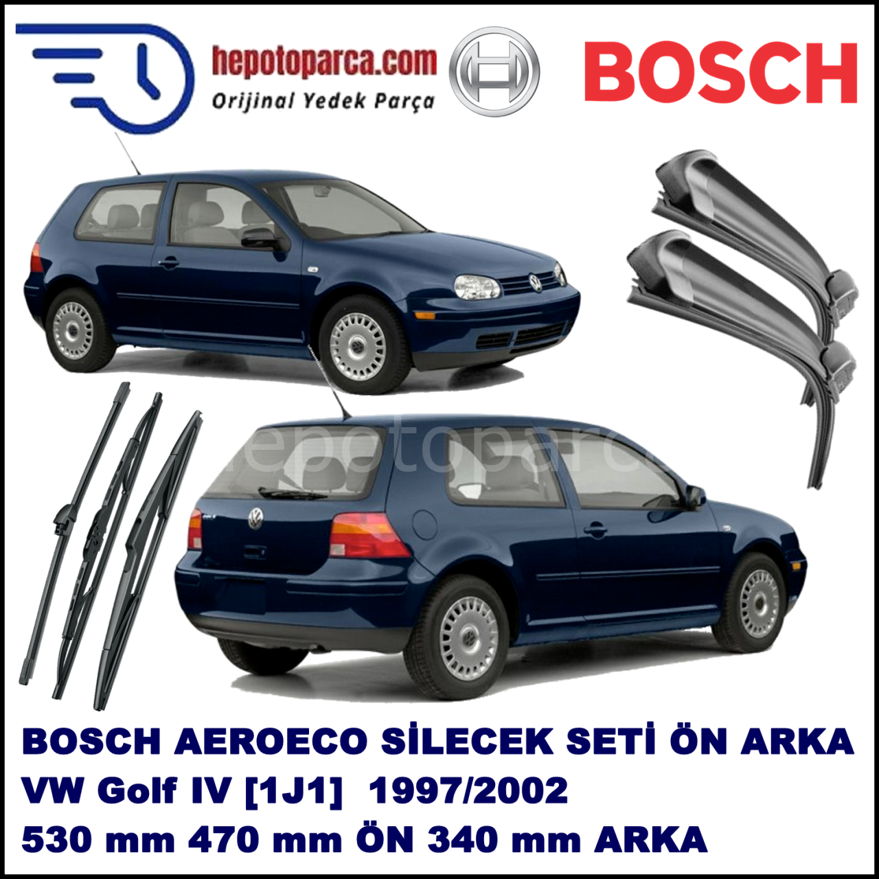 VW Golf IV [1J1] 10,1997-05,2002 Bosch Aeroeco Ön ve Arka Silecek Takımı