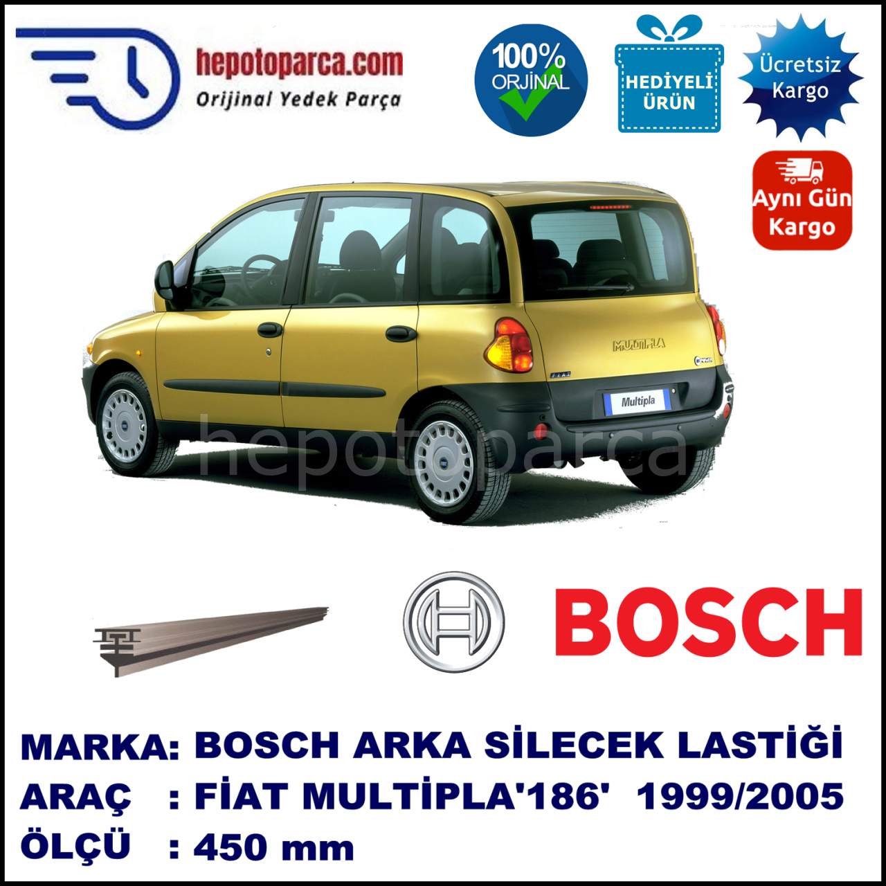 FIAT Multipla [186..] 450 mm 01.1999-12.2005 BOSCH Arka Silecek Lastiği