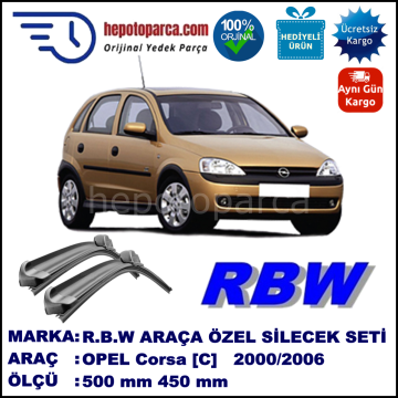 OPEL Corsa [C] 09.00-09.06 500 / 450 mm. RBW Muz Silecek Seti  2'li Takım. U Kanca Uyumludur.