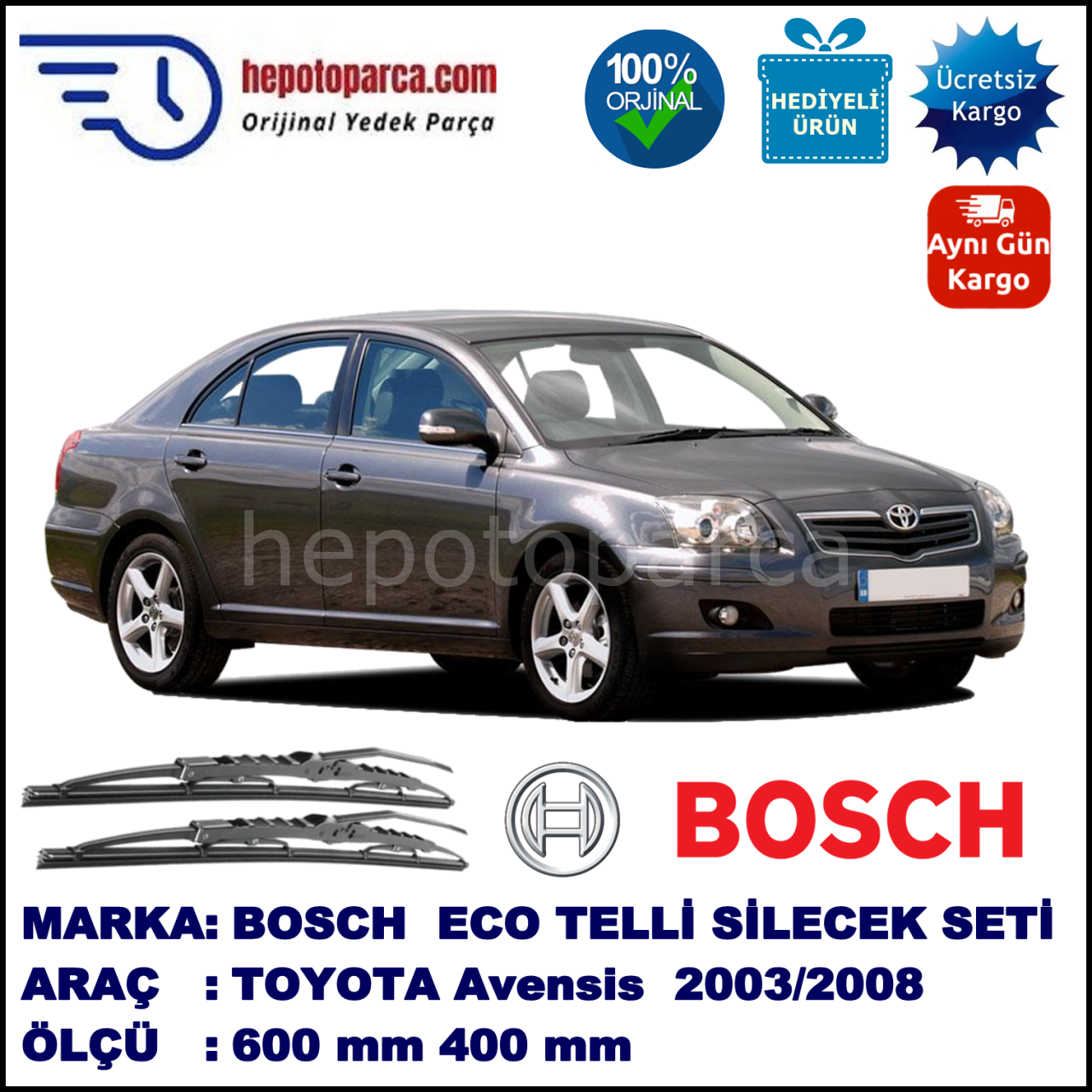 TOYOTA Avensis Liftback [T25] 01.03-11.08 600 / 400 mm. BOSCH ECO Telli Silecek 2'li Takım