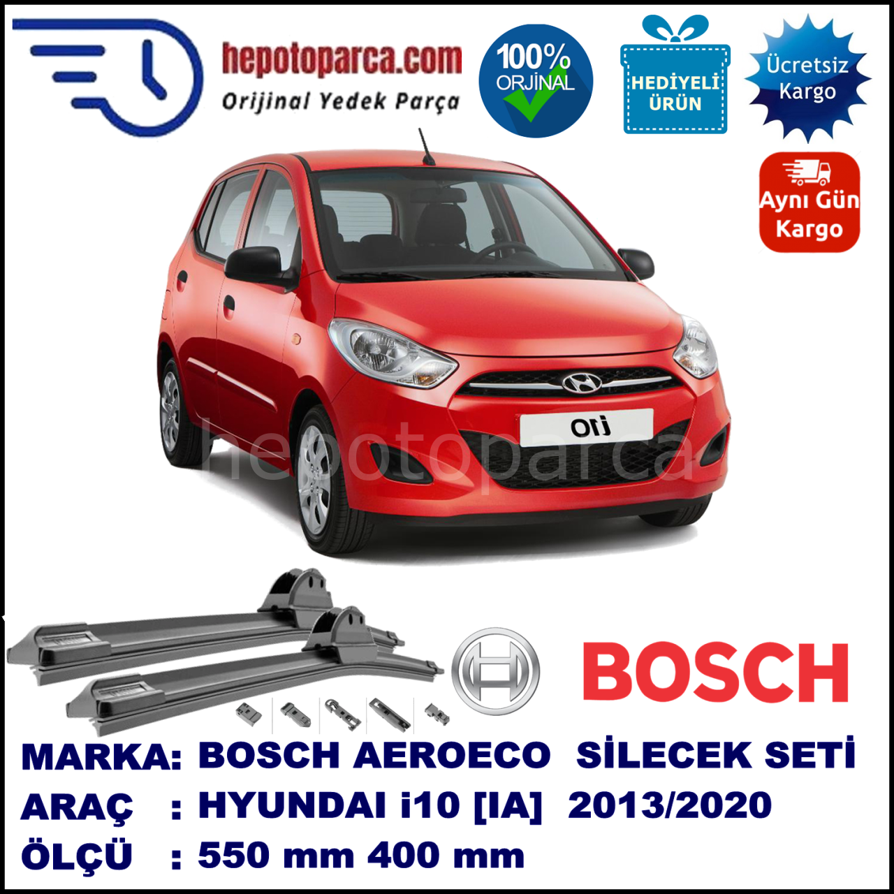 HYUNDAI i10 [IA] 09.2013-..., 550 / 400 mm. BOSCH AEROECO Aparatlı Muz Silecek