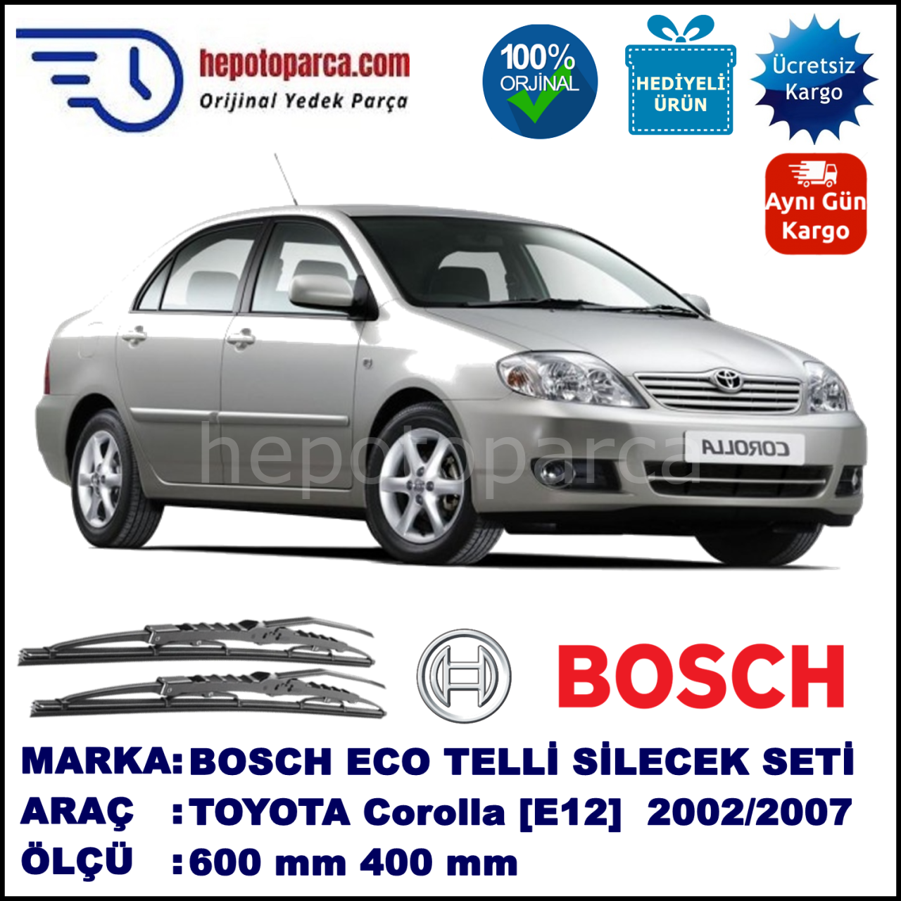 TOYOTA Corolla [E12] 10.02-07.07 600 / 400 mm. BOSCH ECO Telli Silecek 2'li Takım