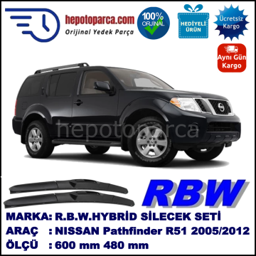 NISSAN Pathfinder [R51] 01.05-... 600 / 480 mm. RBW Hybrid Silecek Seti. U Kanca Uyumlu Hibrit