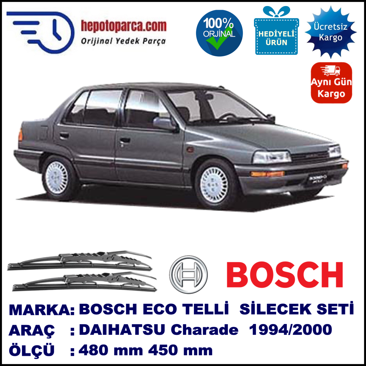 DAIHATSU Charade [G2] 06.94-09.00 480 / 450 mm. BOSCH ECO Telli Silecek 2'li Takım