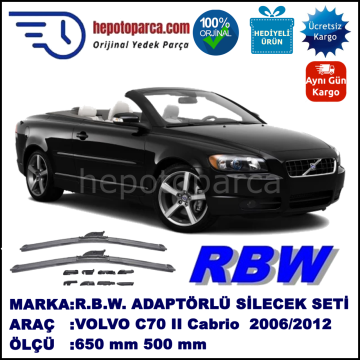 VOLVO C70 II Cabrio  03.2006-..., 650 / 500 mm.  RBW  ADAPTÖRLÜ MUZ SİLECEK SETİ