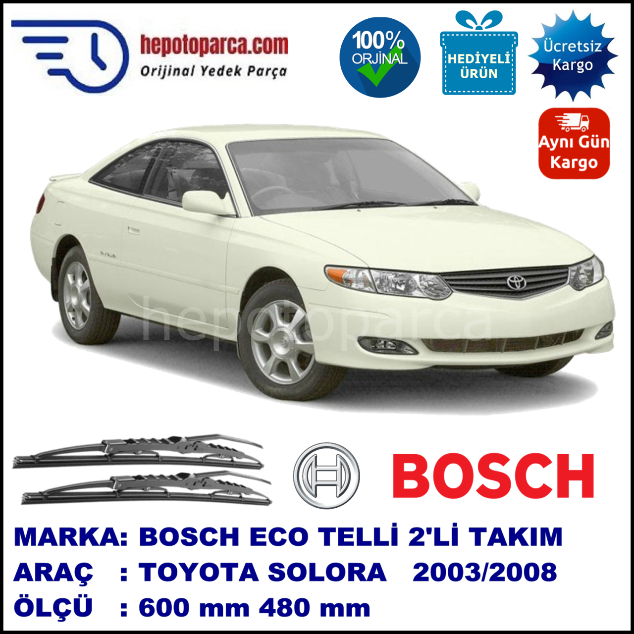 TOYOTA Solara  09.03-08.08 600 / 480 mm. BOSCH ECO Telli Silecek 2'li Takım