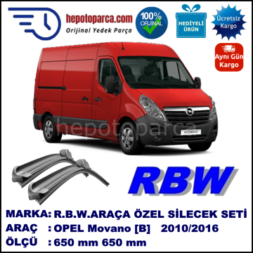 OPEL Movano [B] 04.10-... 650 / 650 mm. RBW Muz Silecek Seti  2'li Takım. U Kanca Uyumludur.