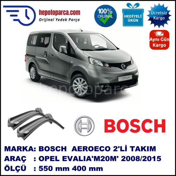 NISSAN Evalia [M20M] 01.2011-..., 550 / 400 mm. BOSCH AEROECO Aparatlı Muz Silecek