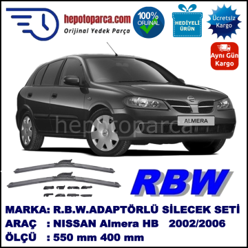 NISSAN Almera Hatchback [N16E] 10.2002-11.2006, 550 / 400 mm.  RBW  ADAPTÖRLÜ MUZ SİLECEK SETİ