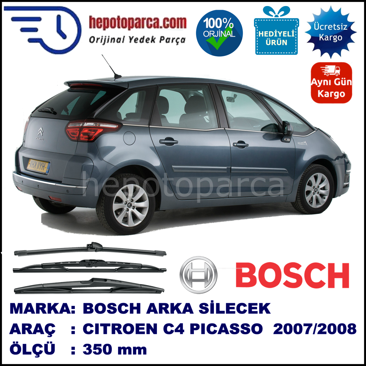 CITROEN C4 Picasso [B58] 350 mm 02.2007-03.2008 BOSCH Arka Silecek