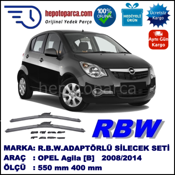 OPEL Agila [B] 03.2008-..., 550 / 400 mm.  RBW  ADAPTÖRLÜ MUZ SİLECEK SETİ