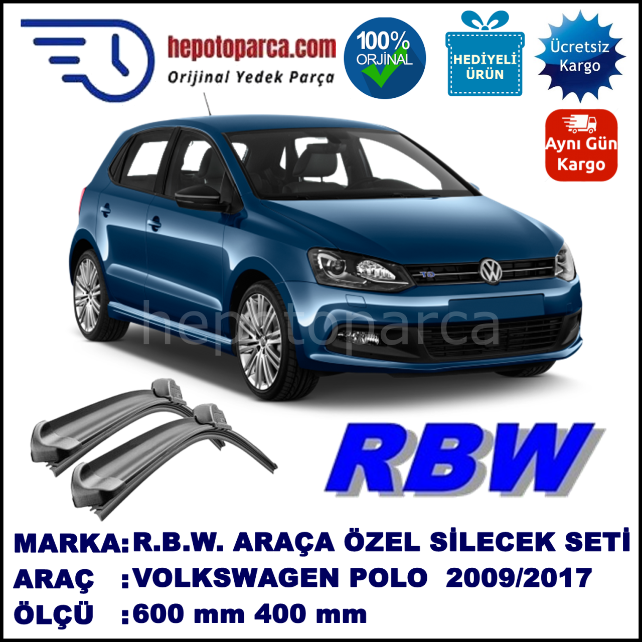 RBW VOLKSWAGEN POLO 6 MUZ S LECEK TAKIMI RBW ARACA OZEL 2009 2017 24 16 600mm 400mm 16mm Butonlu
