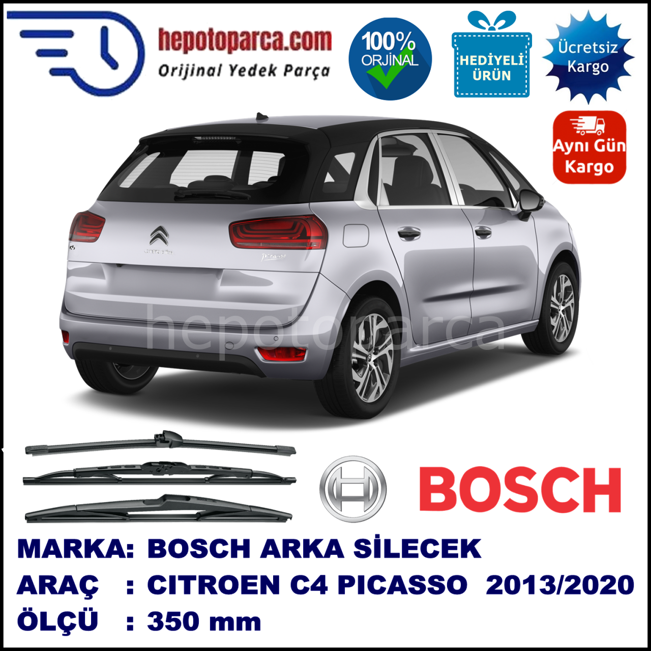 CITROEN C4 Picasso [B78] 350 mm 05.2013-... BOSCH Arka Silecek