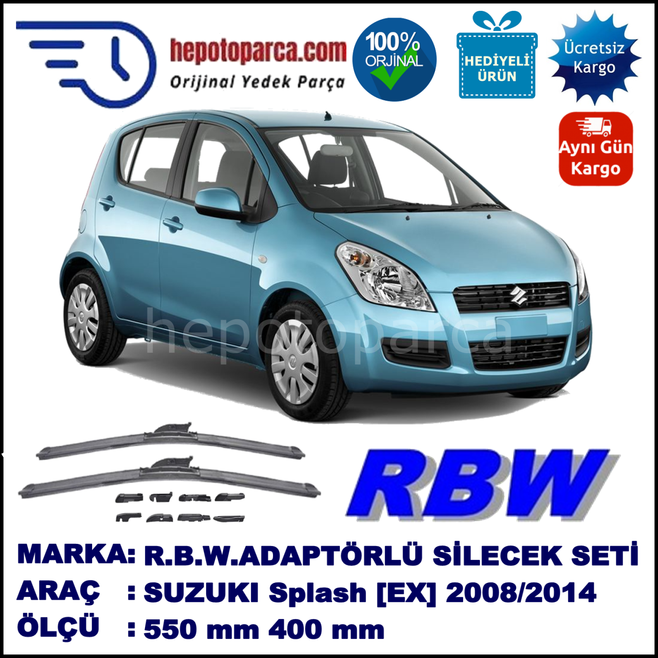 SUZUKI Splash [EX] 01.2008-..., 550 / 400 mm.  RBW  ADAPTÖRLÜ MUZ SİLECEK SETİ