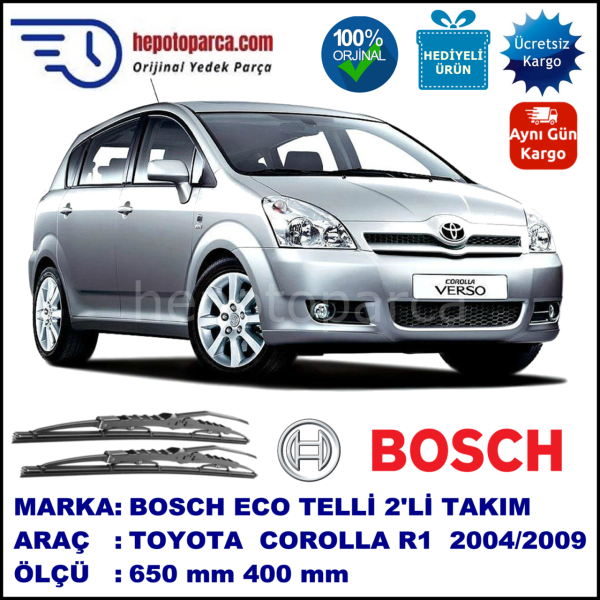 TOYOTA Corolla Verso [R1] 02.04-02.09 650 / 400 mm. BOSCH ECO Telli Silecek 2'li Takım