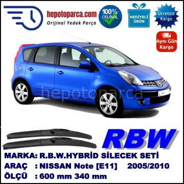 NISSAN Note [E11; E11E] 01.05-... 600 / 340 mm. RBW Hybrid Silecek Seti. U Kanca Uyumlu Hibrit